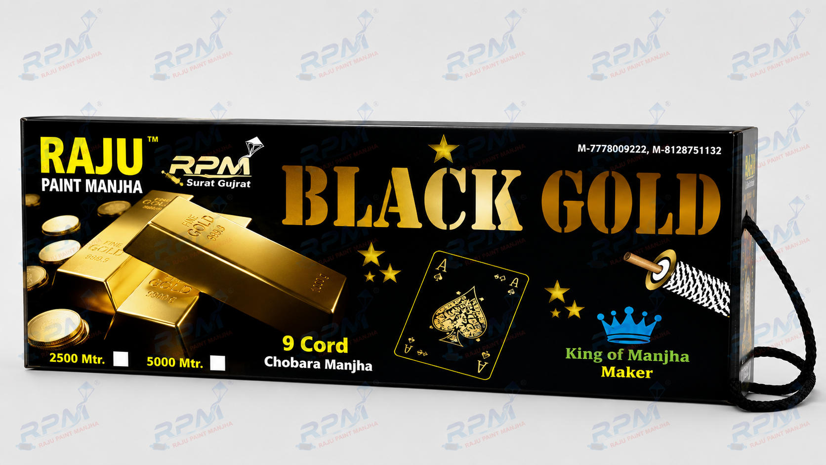 Black Gold 9 Cord Chobara Premium Kite Flying Manjha